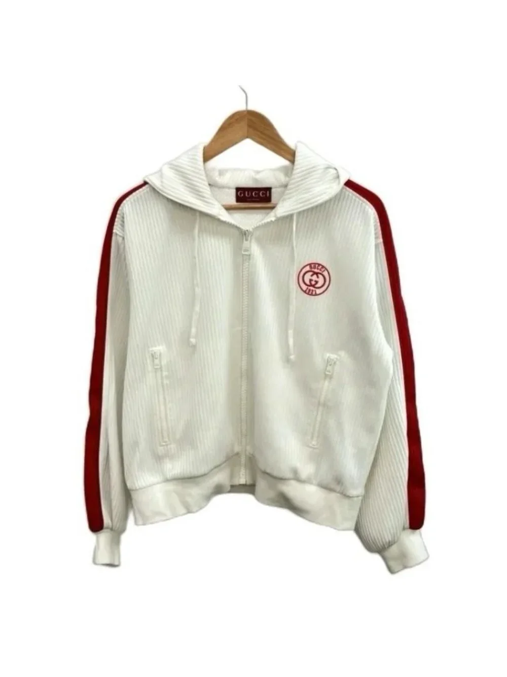 Gucci Web Stripe Hoodie Long Sleeve Zip Up Interlocking G Logo Embroidery M